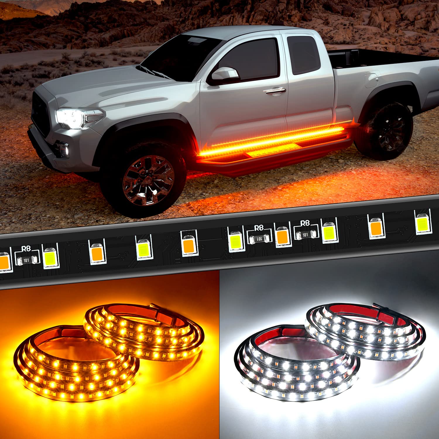 Nilight front view of 60-inch LED running board lights showing full length and finish, boosts visibility