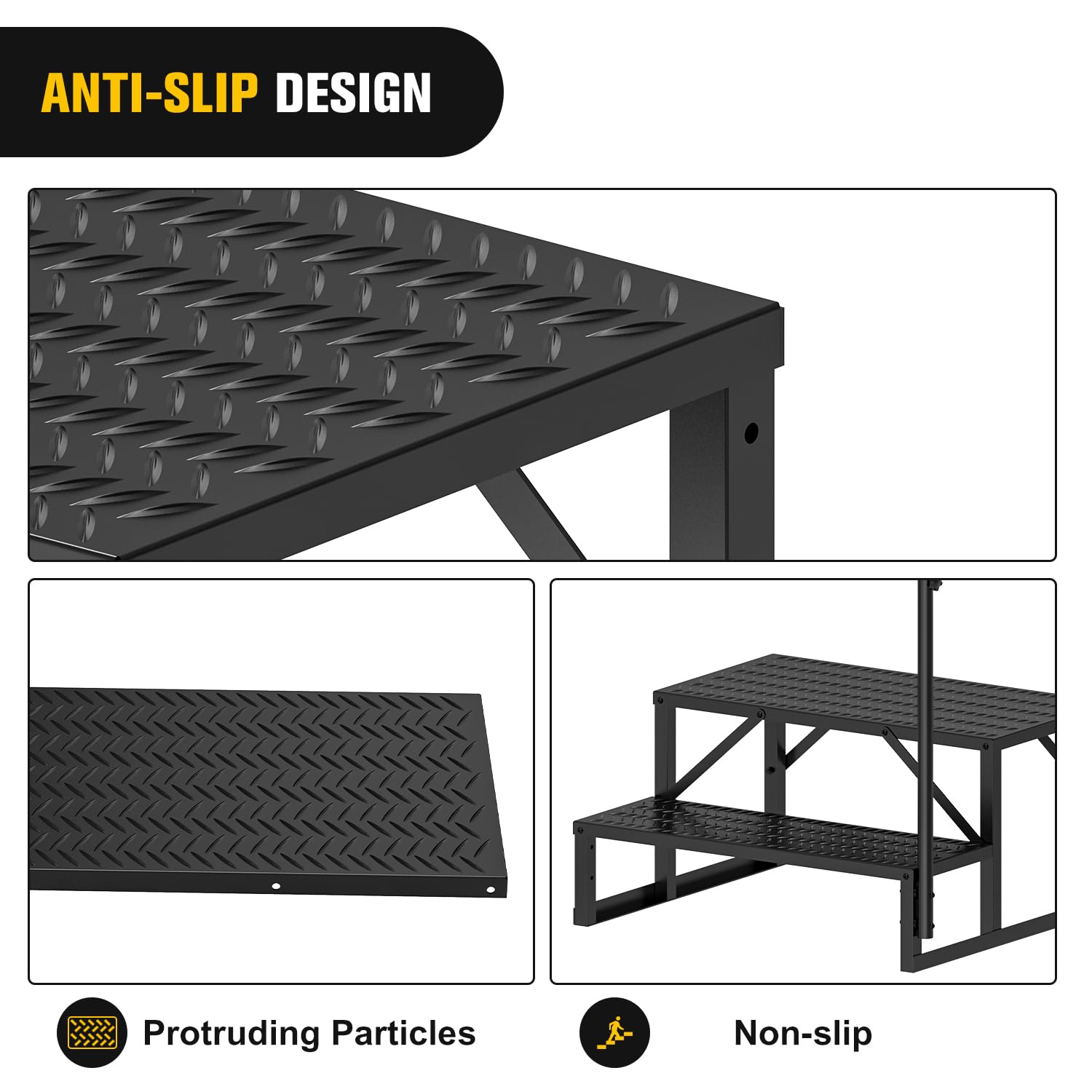 Nilight stairs installed on camper illustrating easy boarding benefit