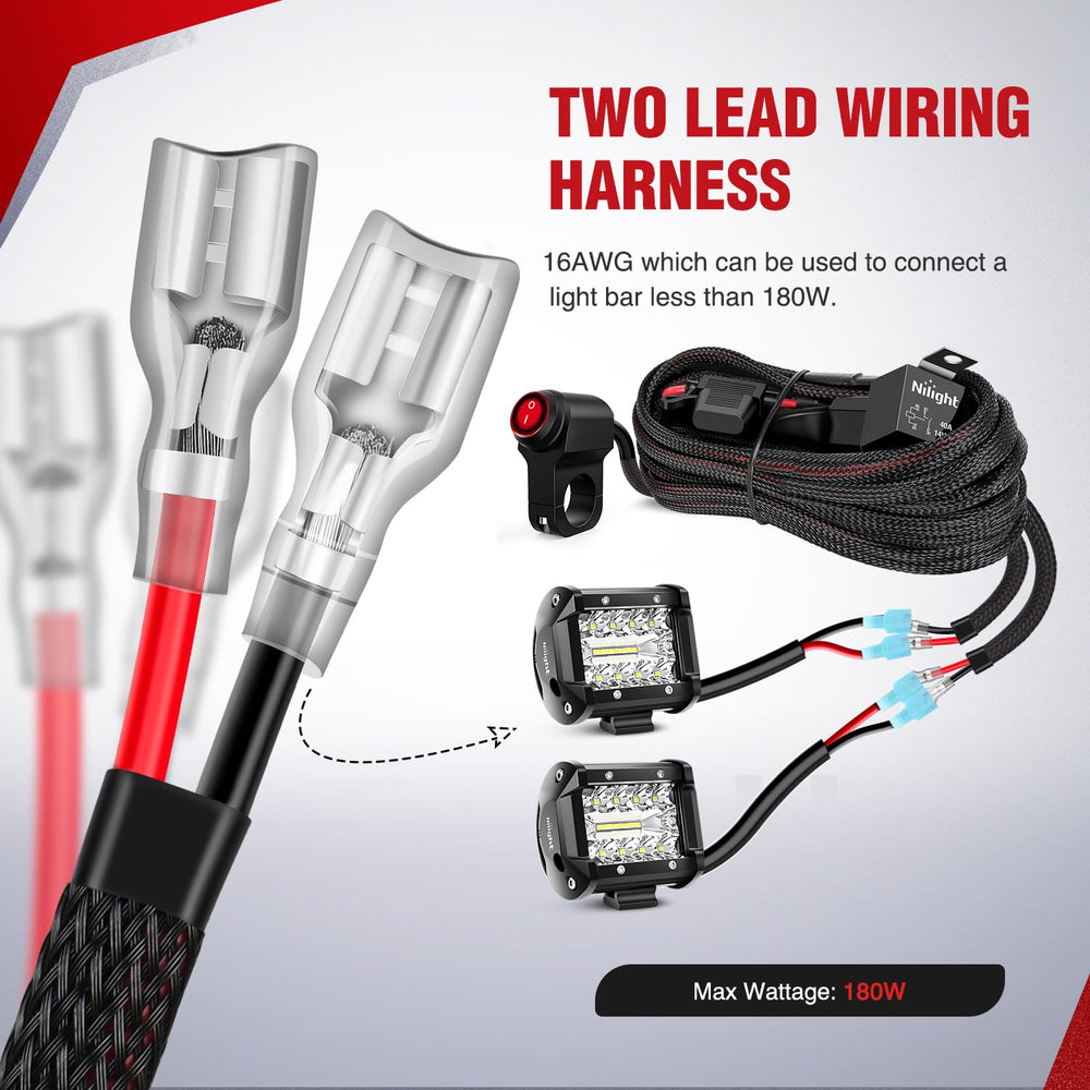 Nilight harness beside a 12V battery showing compact scale and fit