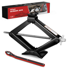 Nilight scissor jack front view showing sturdy construction and benefit of compact storage