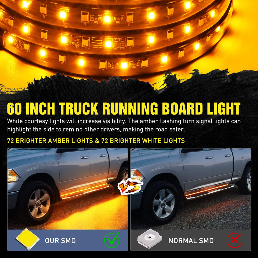 Nilight sequential amber turn signal active along side skirt, increases turn noticeability