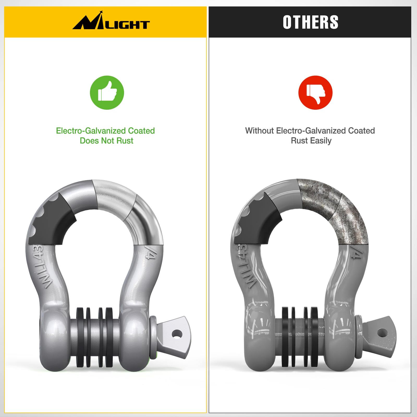 Nilight shackle attached to winch strap demonstrating safe recovery use