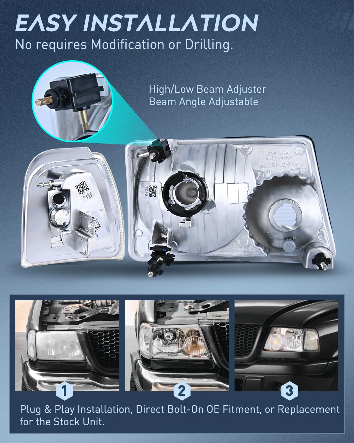 Nilight headlight next to ruler showing compact, OEM-compatible dimensions