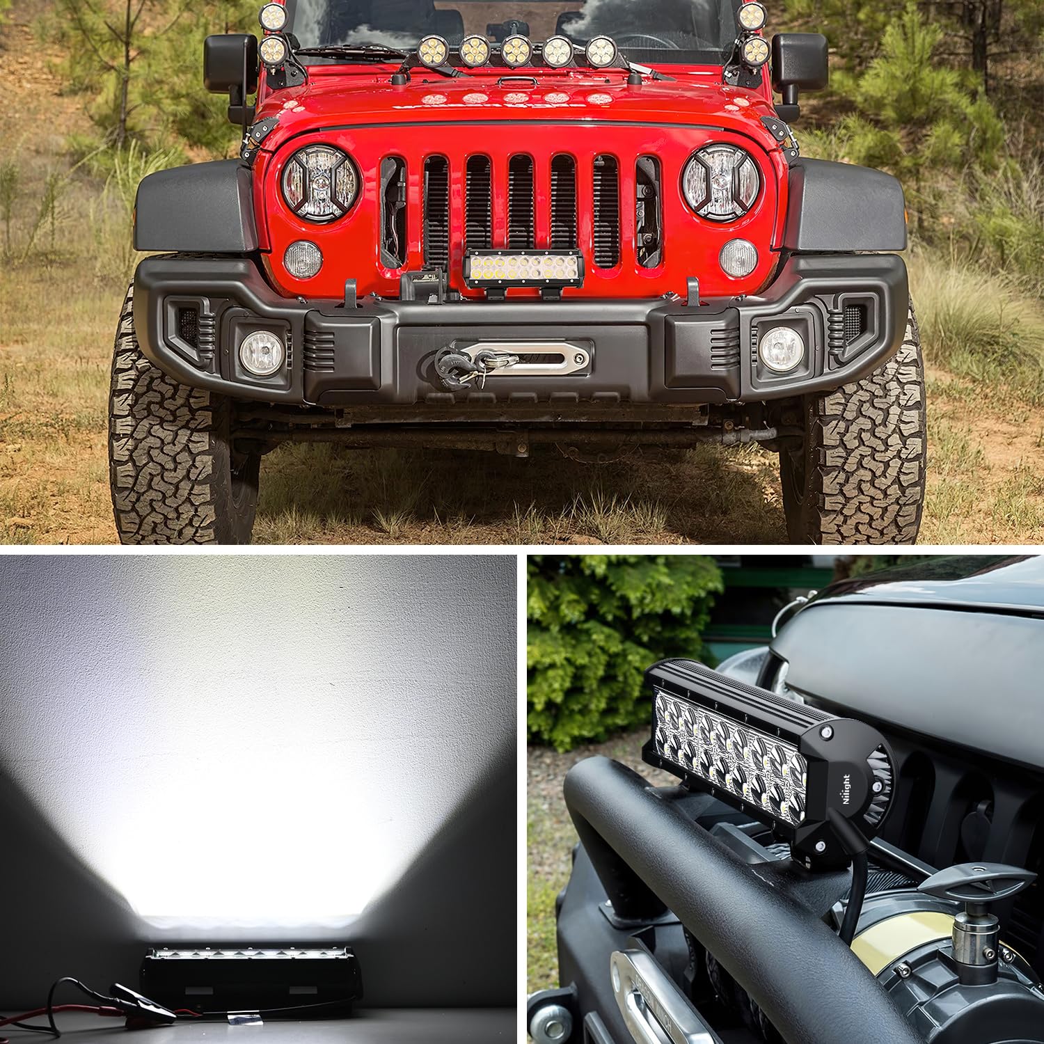 Nilight light bar next to a hand showing compact 9-inch size and easy fit benefit