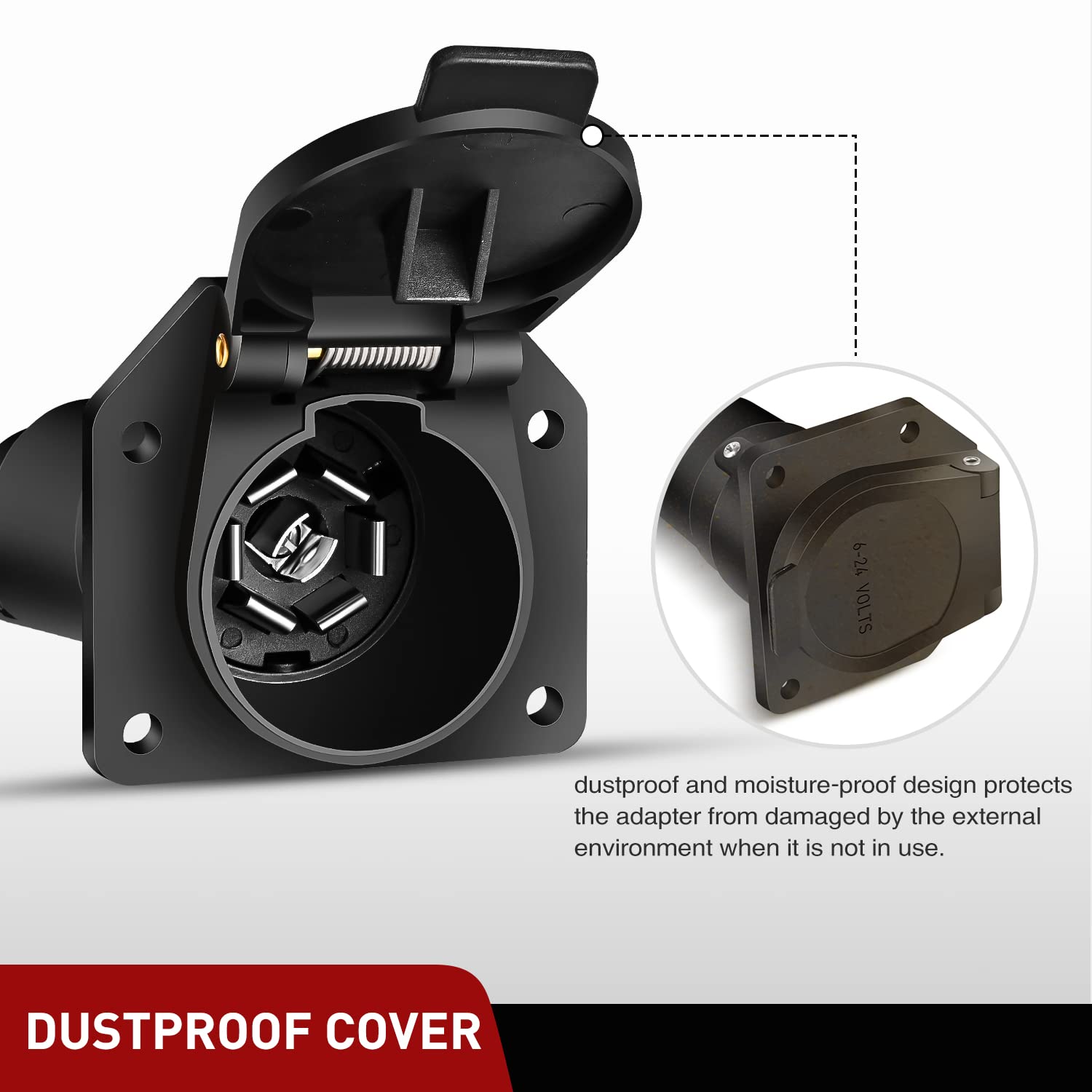 Nilight spring-loaded cover open to shield pins and keep moisture out