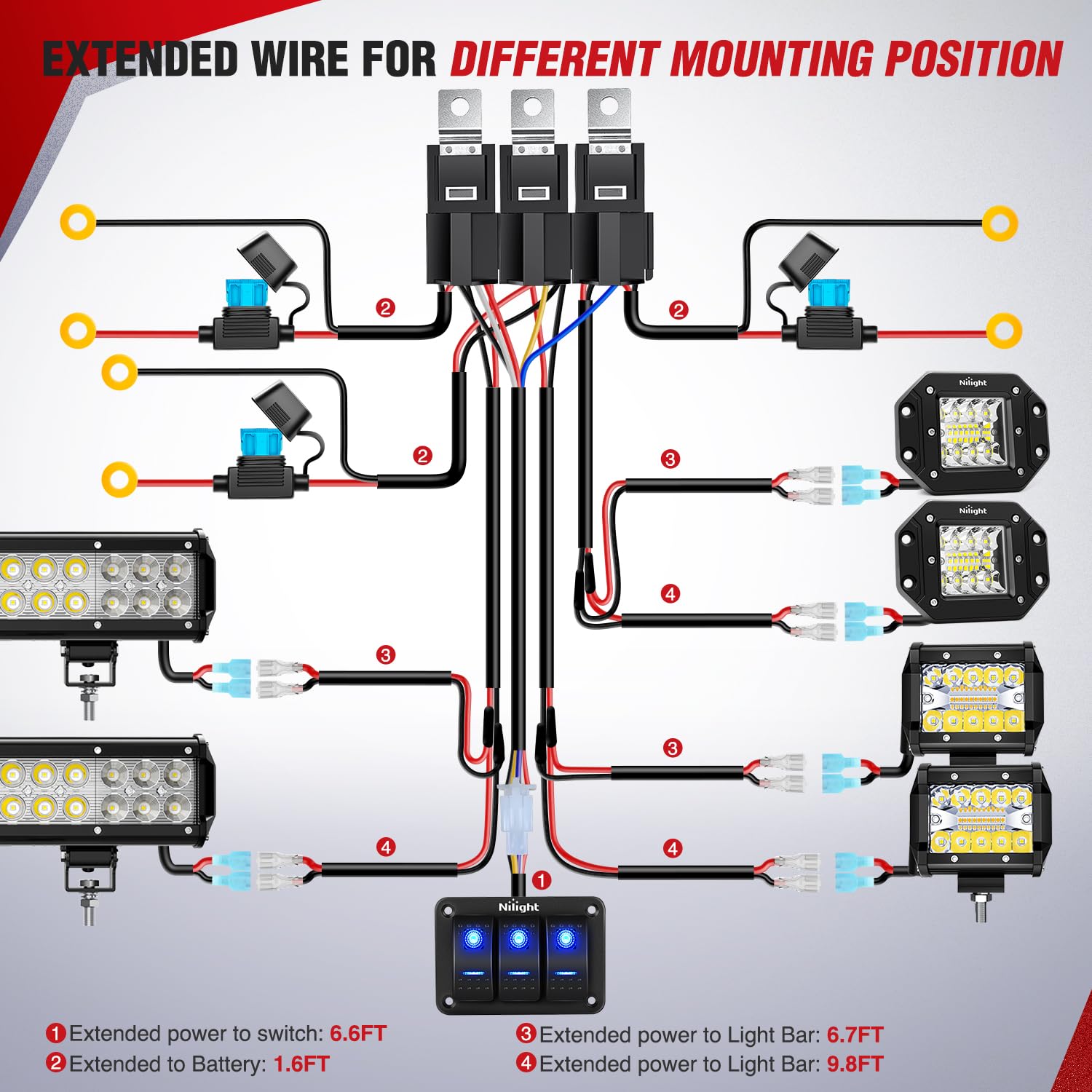 Nilight close-up of illuminated rocker switch LED for quick circuit status recognition