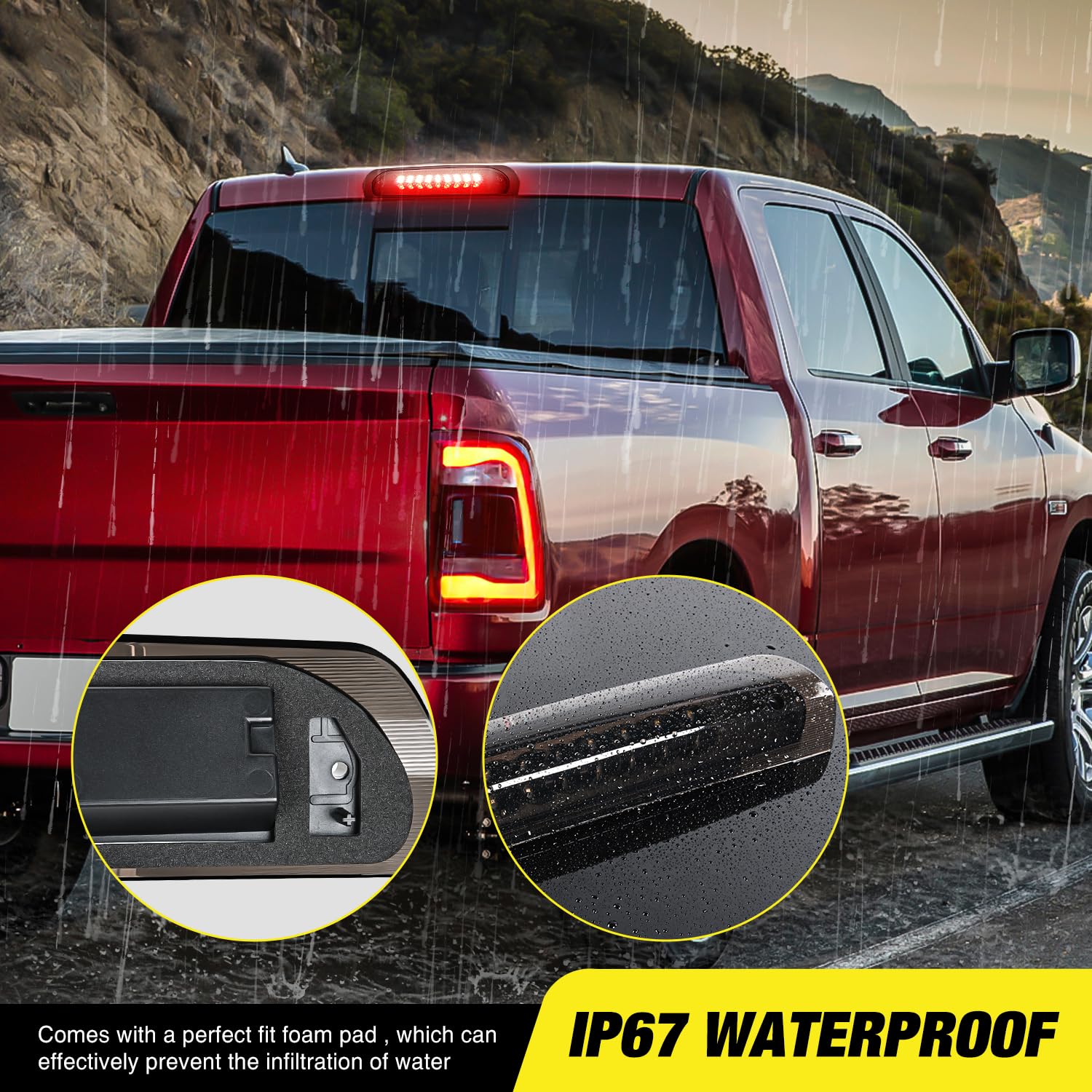 Nilight third brake light installed on a Dodge Ram tailgate for clear stop signal