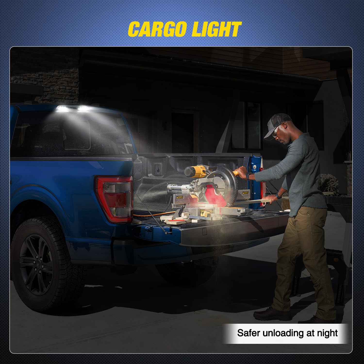 Nilight night demo lit on truck, shows superior brightness for nighttime safety