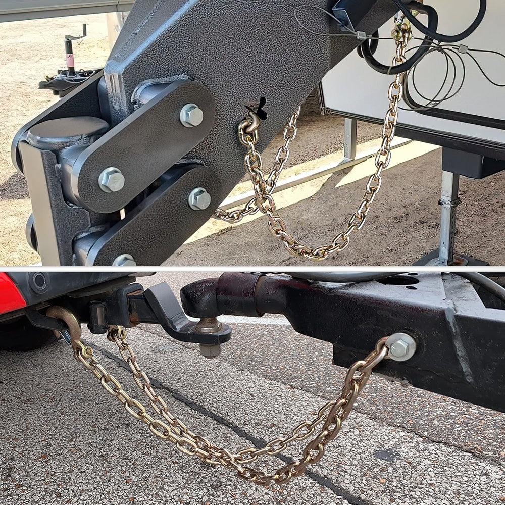 Nilight chains attached to trailer during towing demonstrating reliable backup