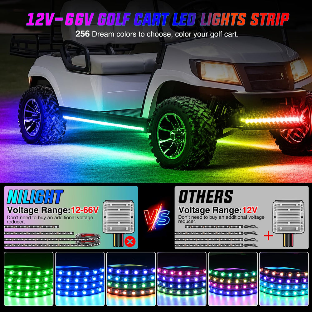 Nilight underbody strip mounted on golf cart improving nighttime visibility