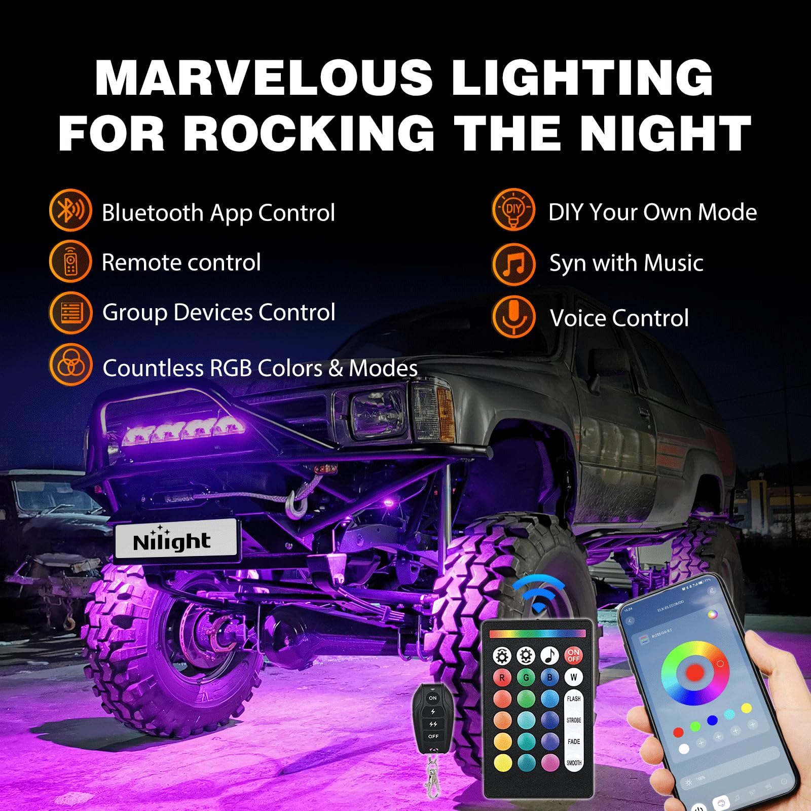 Nilight underbody and wheels lit for visual impact and style