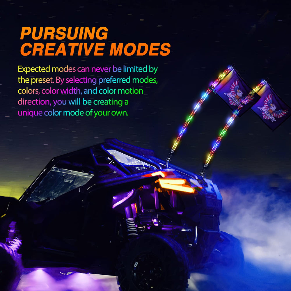 Nilight whips mounted on UTV roll cage showing enhanced visibility benefit