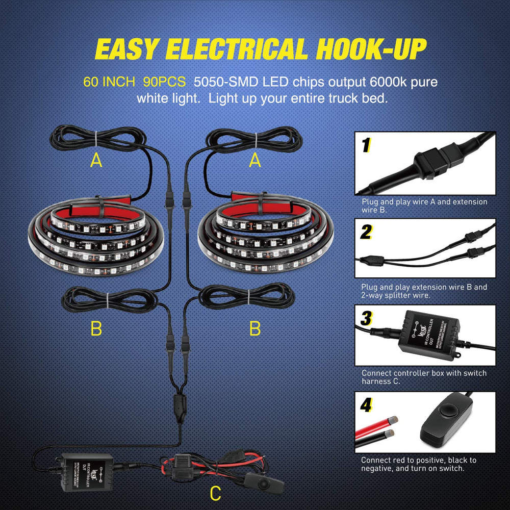 Nilight wiring and 2-way splitter laid out for easy installation flexibility
