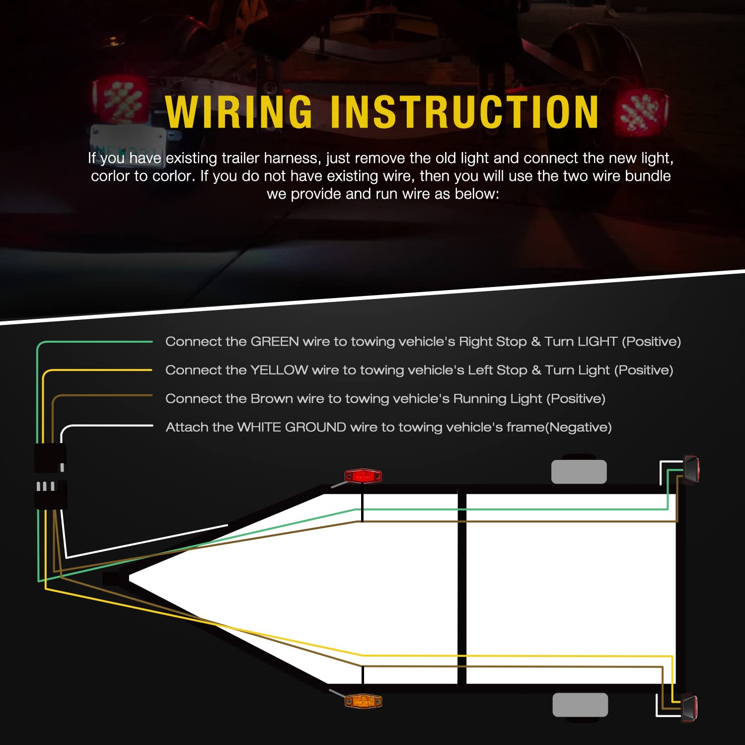 Nilight wiring harness detail with labeled color codes for quick, accurate connections