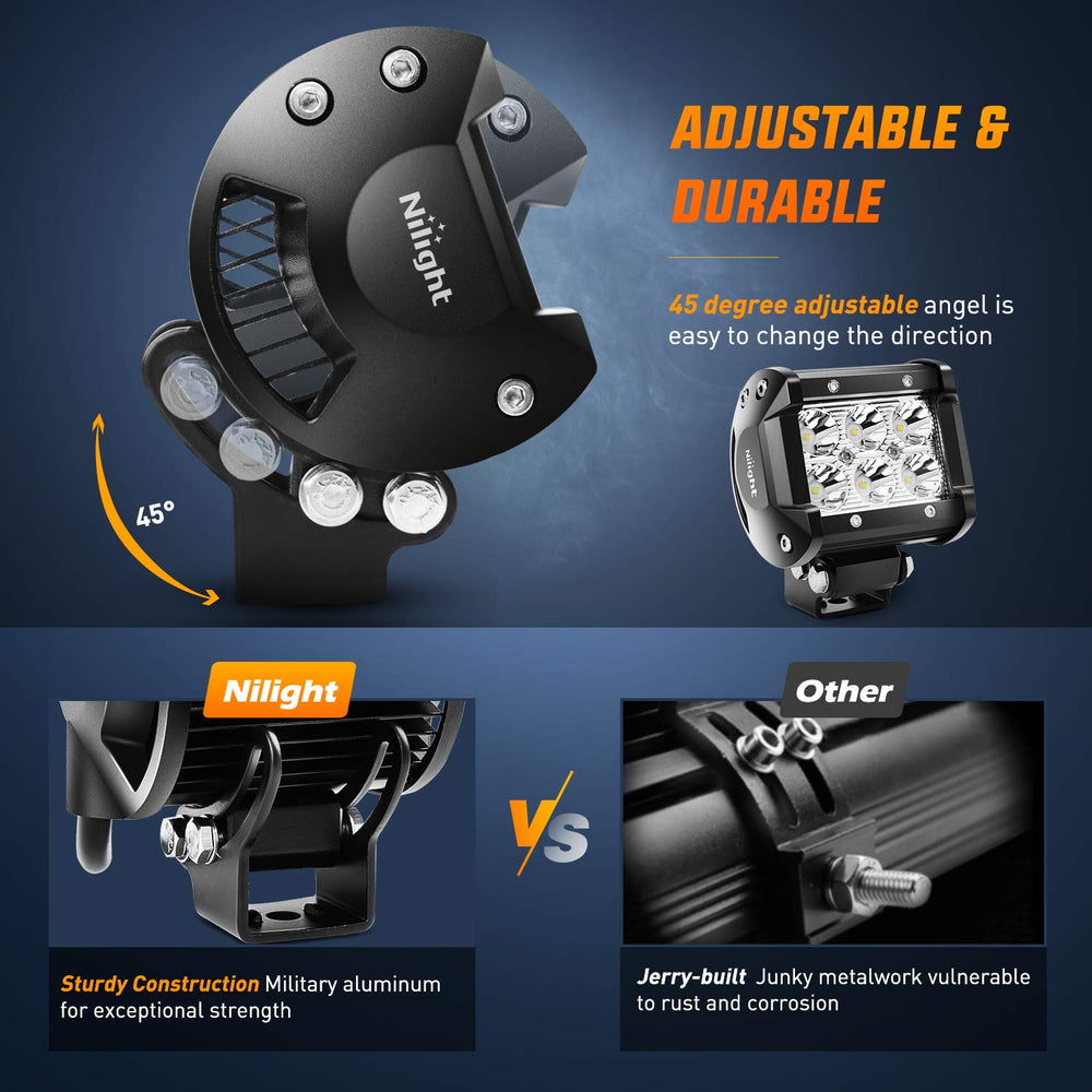 Nilight ZH009 adjustable bracket angle demonstrating 45-degree aiming for precise light direction