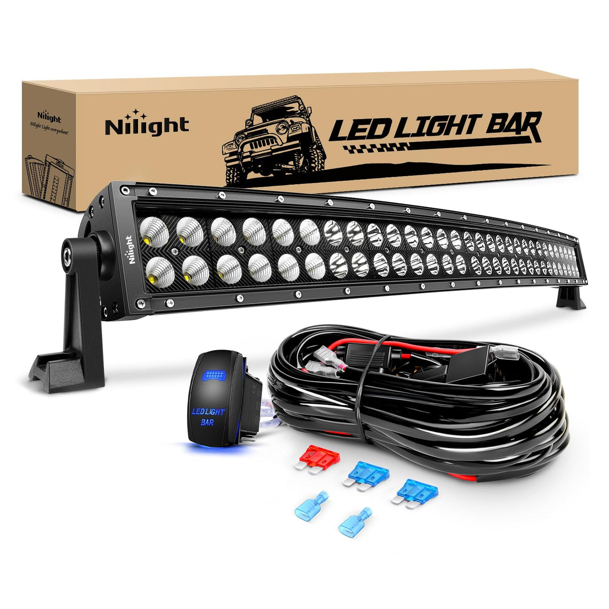Nilight ZH410 front profile showing curved bar and black housing for wider coverage