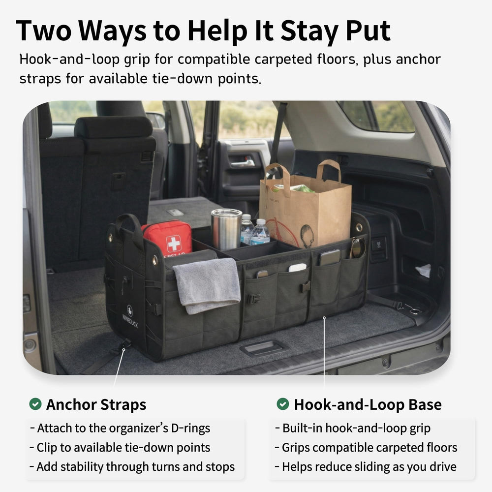 NINEDUCK exterior pockets holding bottles and small items