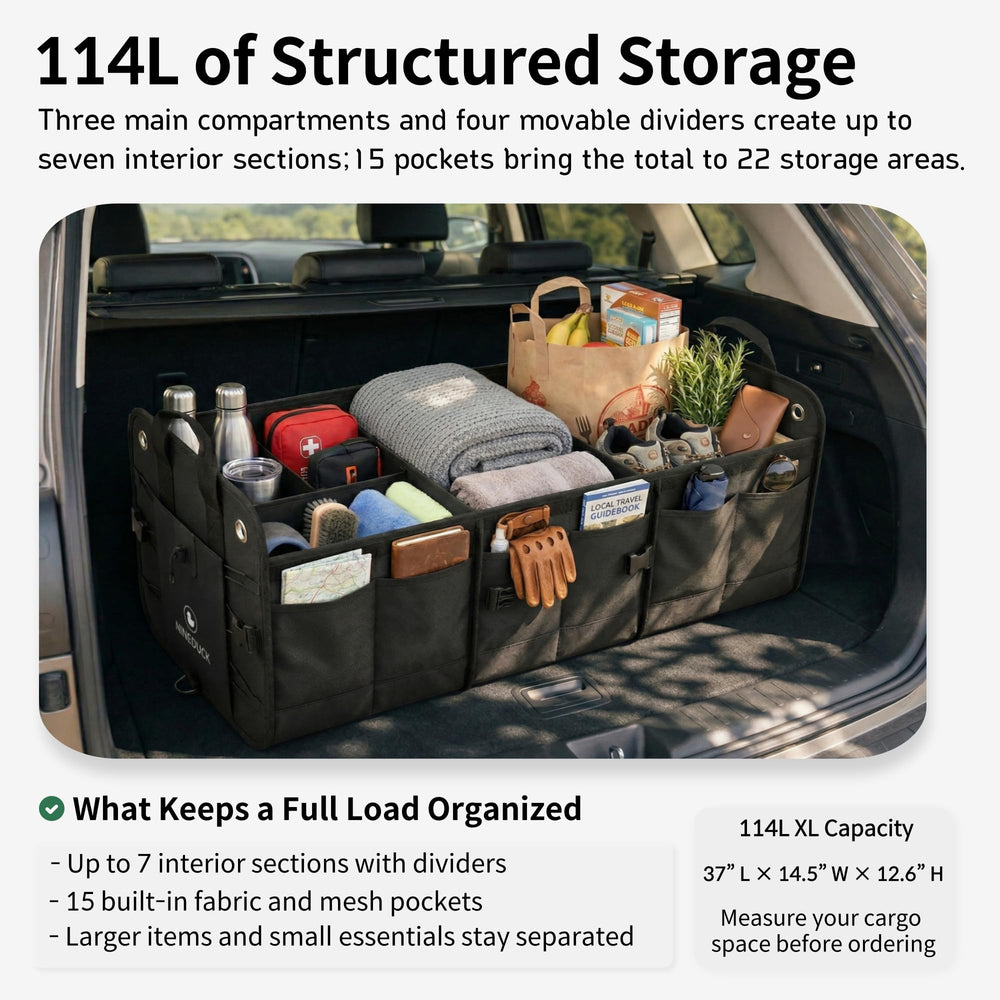 NINEDUCK interior with dividers arranged for flexible compartments