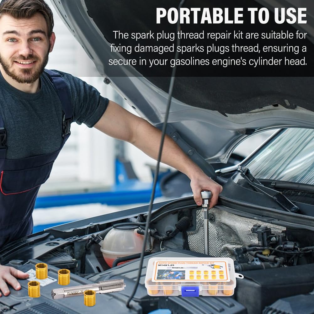 NINEFOX technician tapping a spark plug hole, precise alignment reduces thread damage