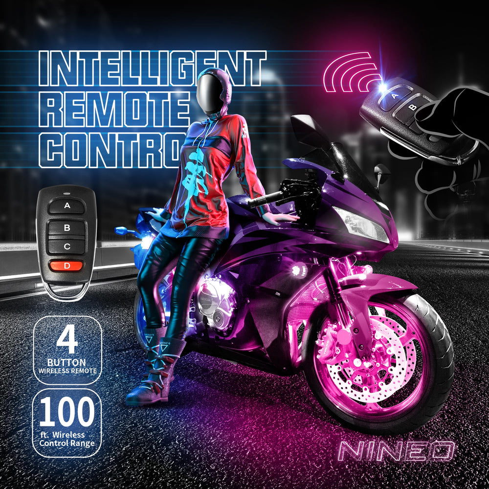 NINEO underglow on a nighttime ride demonstrating enhanced road presence and flair