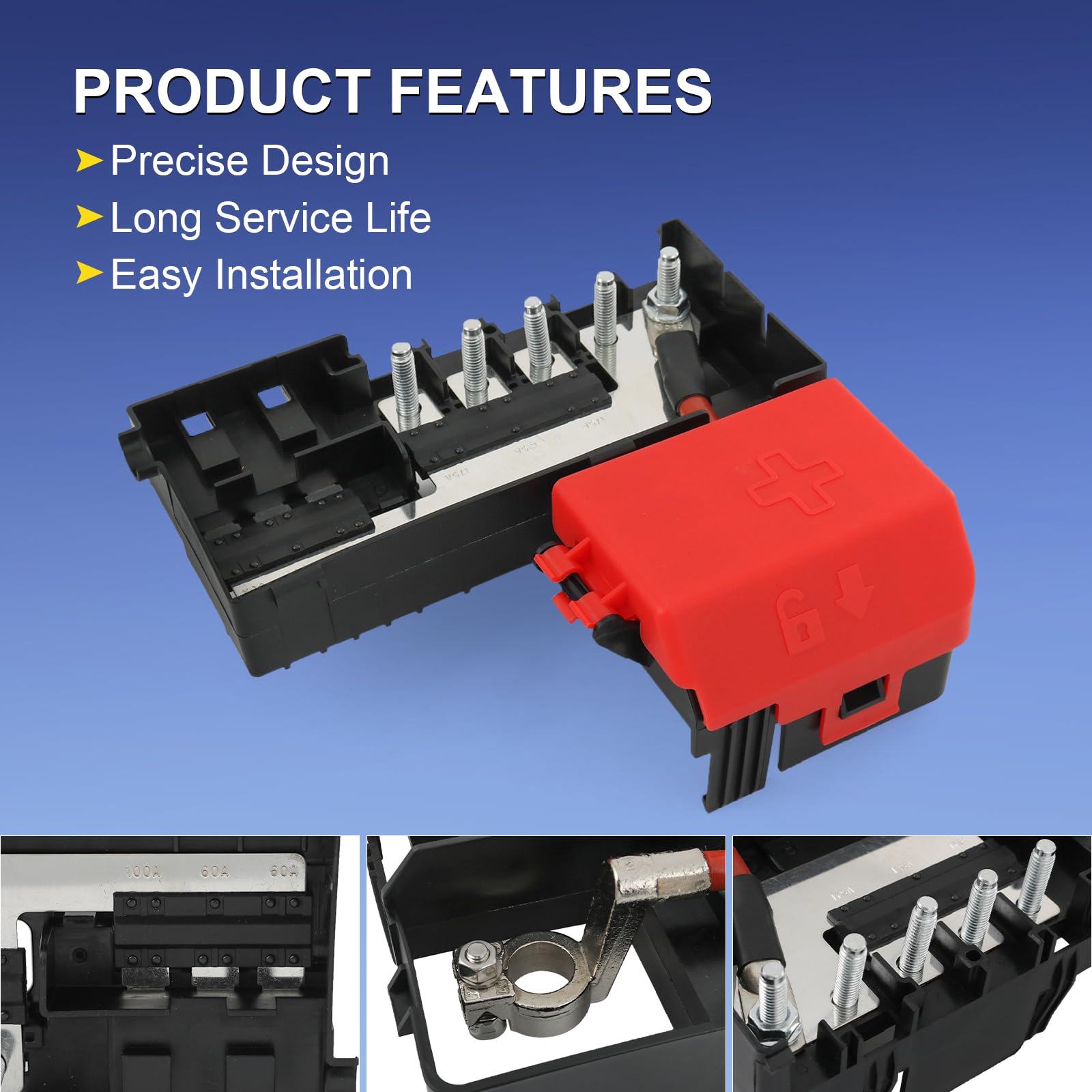 Nirakoka fuse block next to a hand for scale illustrating correct size and handling