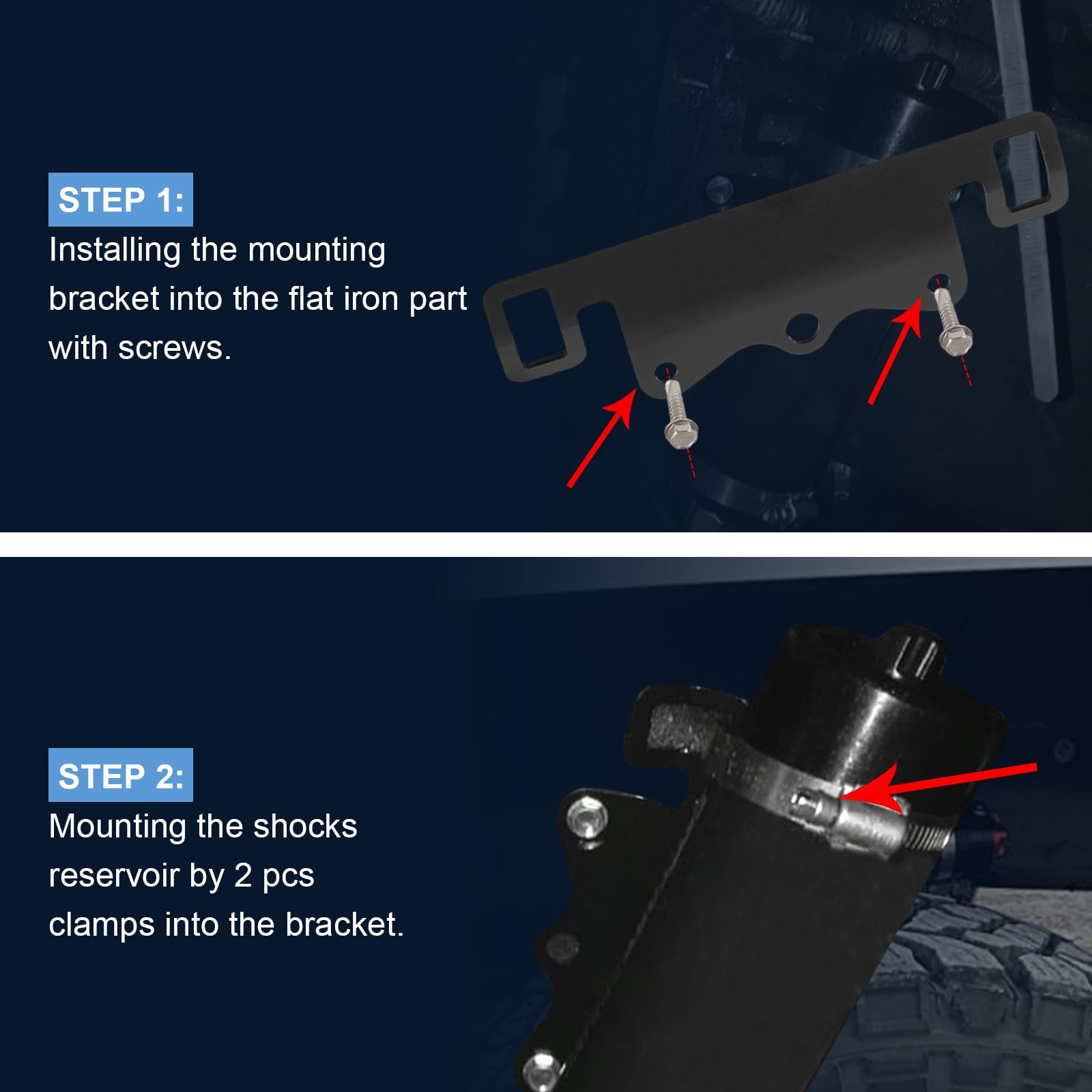 Nirakoka bracket installed on skid plate demonstrating secure reservoir placement benefit stability
