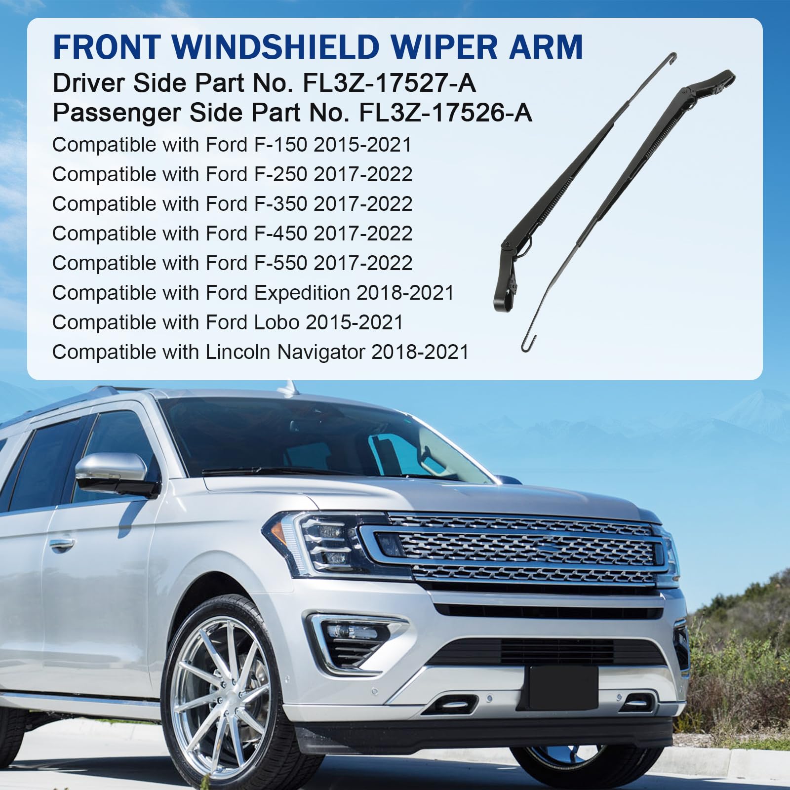 Nirakoka driver side wiper arm close-up highlighting sturdy construction and fit