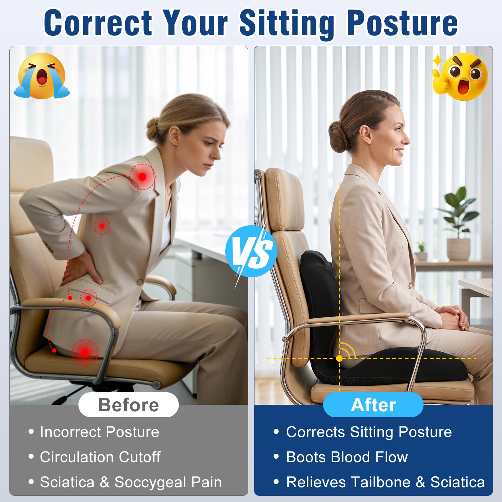 Nisuez placed on office chair showing enhanced sit comfort for long workdays