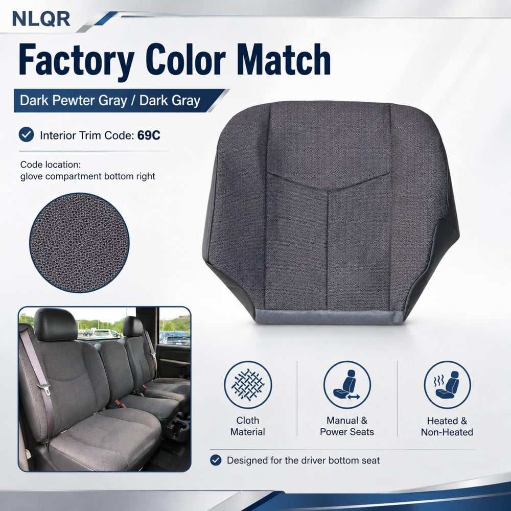 NLQR seat cover with cutouts for controls preserving power seat functionality