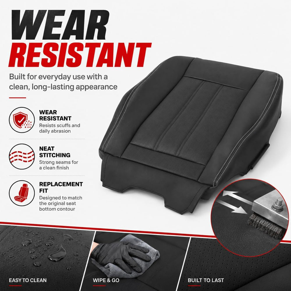 NLQR seat cover held next to hand to show scale and precise cuts