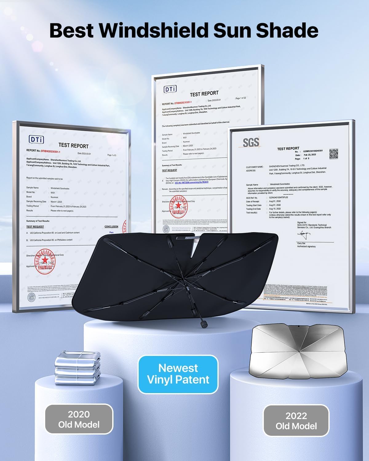 Nmoiss sunshade deployed inside car windshield reducing interior sun exposure