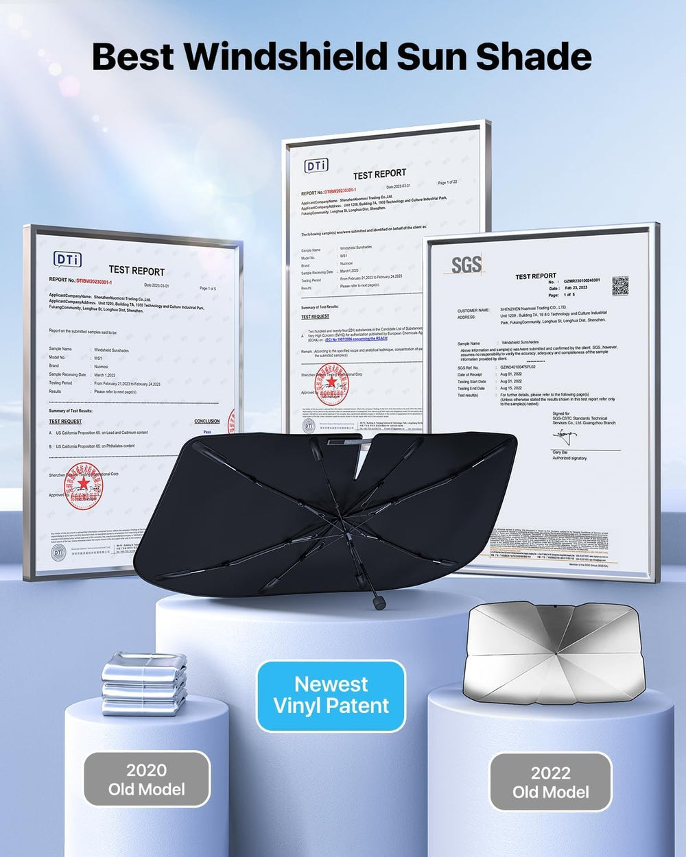 Nmoiss sunshade deployed inside car windshield reducing interior sun exposure