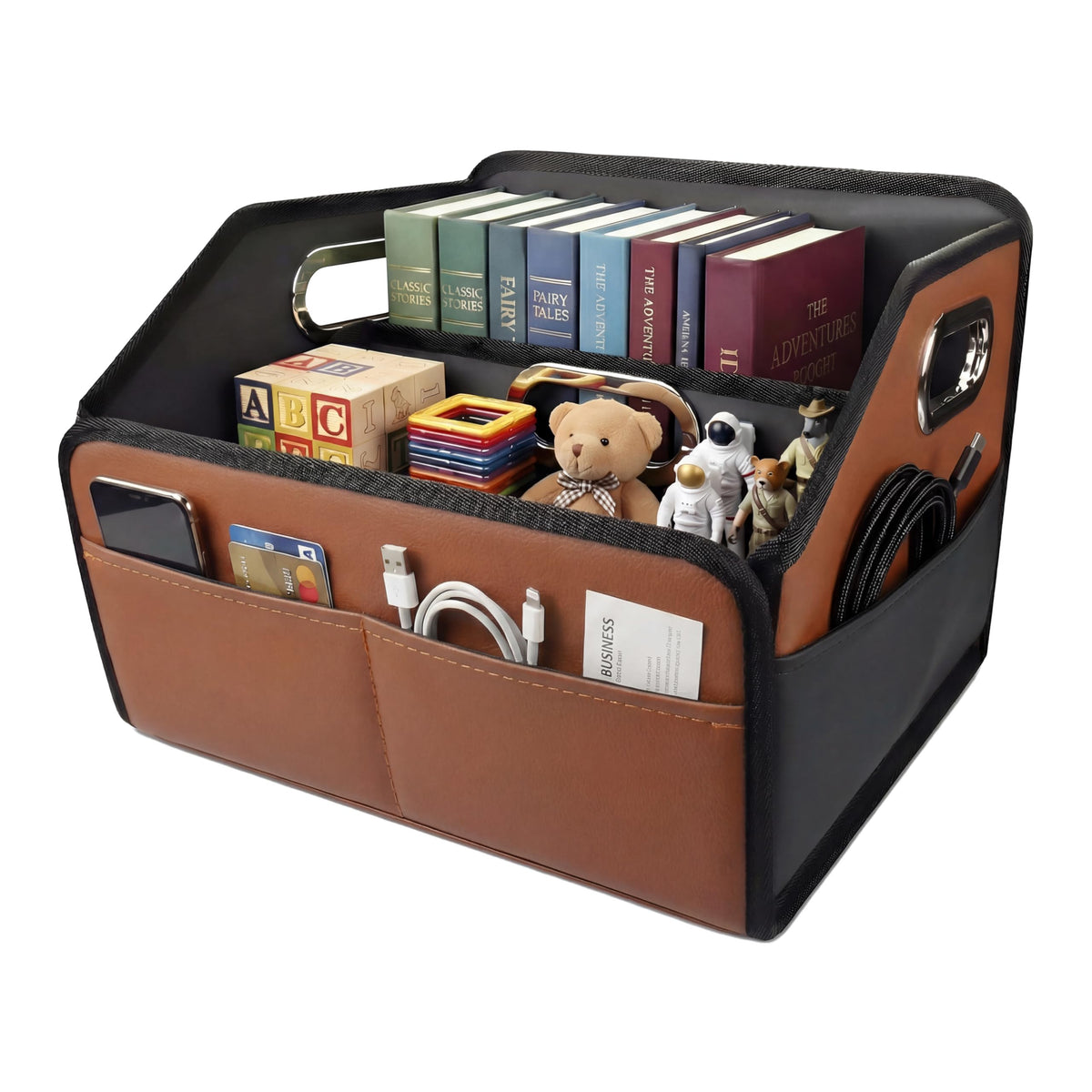 Noaman front view on passenger seat showing organized storage benefit