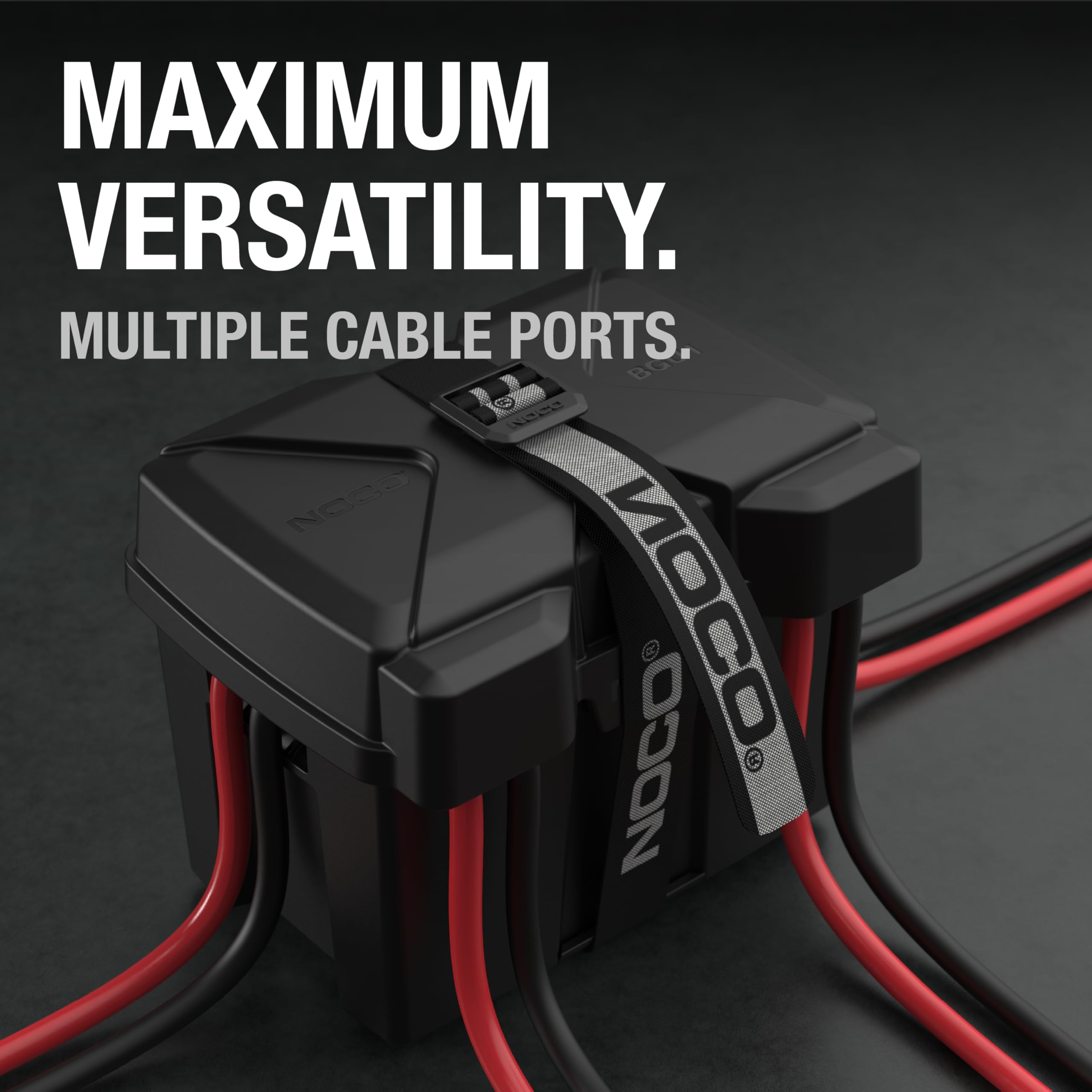 NOCO BGU1 cable entry ports showing multiple routing options and organized wiring benefit