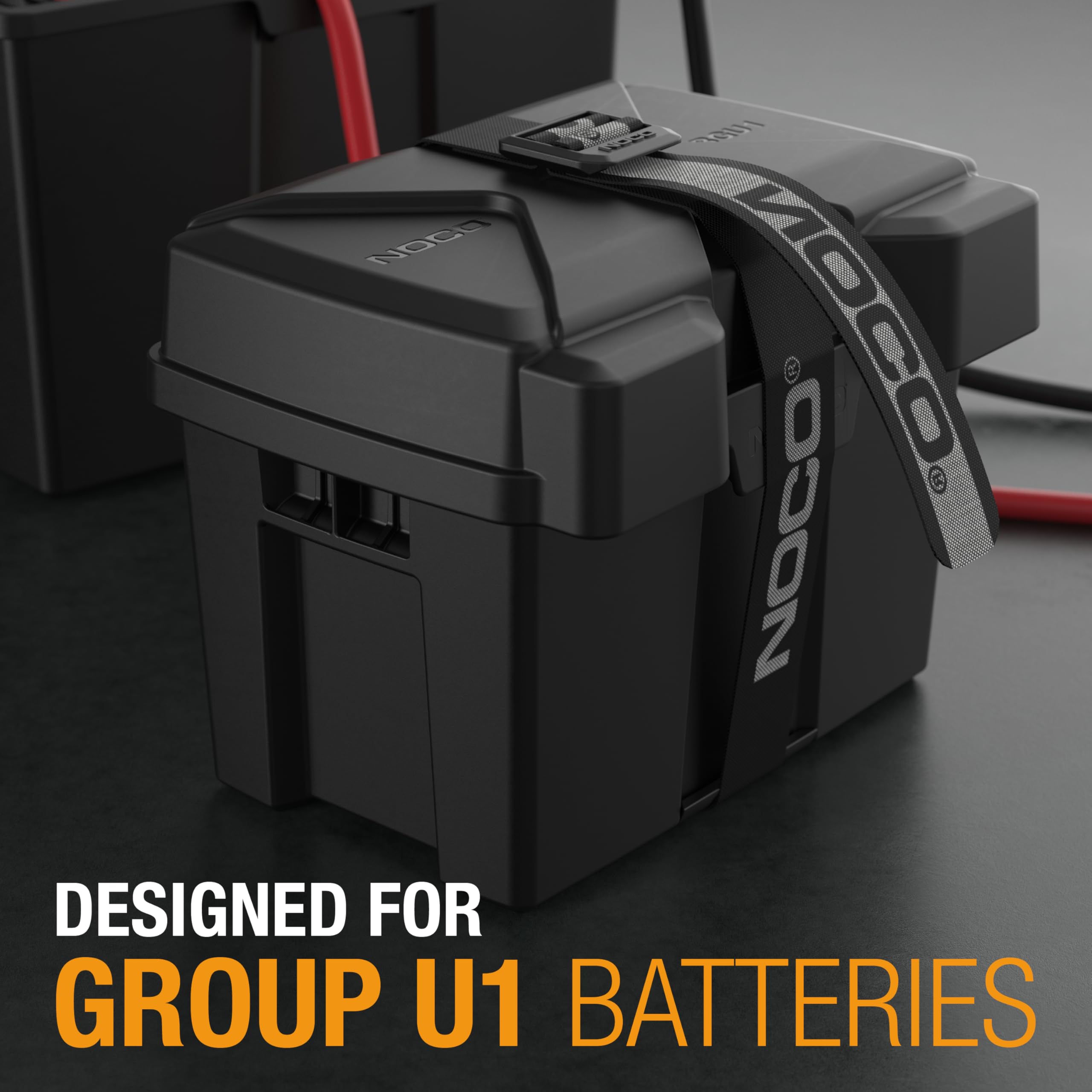 NOCO BGU1 snap-top open revealing battery tray and easy-access benefit: quick maintenance