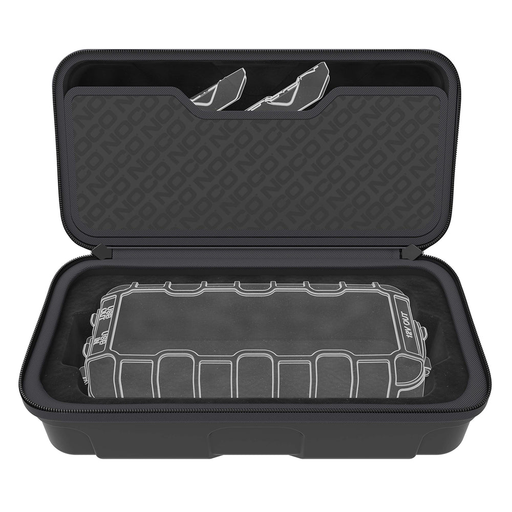 NOCO open Boost XL case with GB50 seated securely showing organized fit