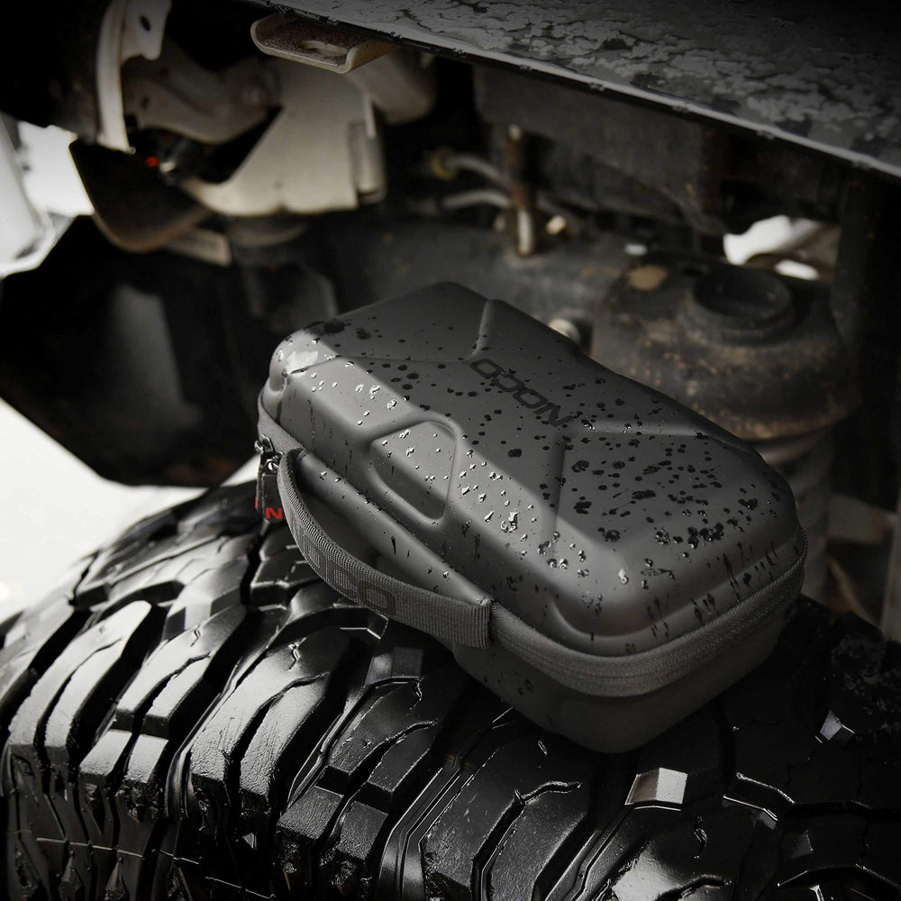 NOCO detail of steel-rimmed zipper and reinforced handle for reliable carry