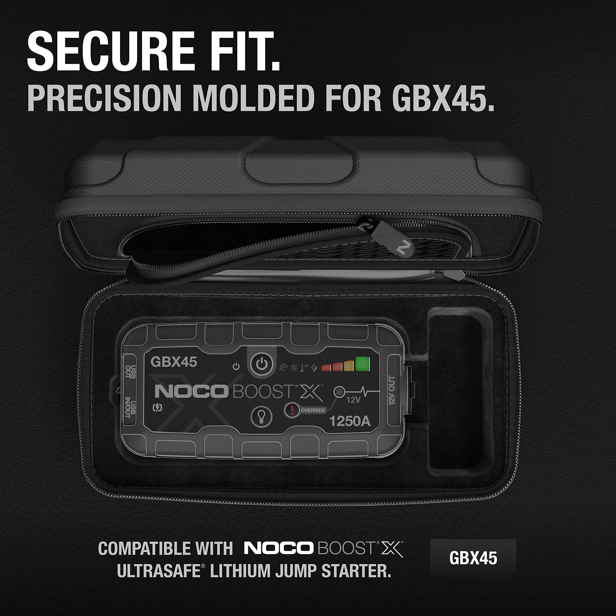 NOCO reinforced handle and steel-rimmed zipper detail for reliable carrying benefit
