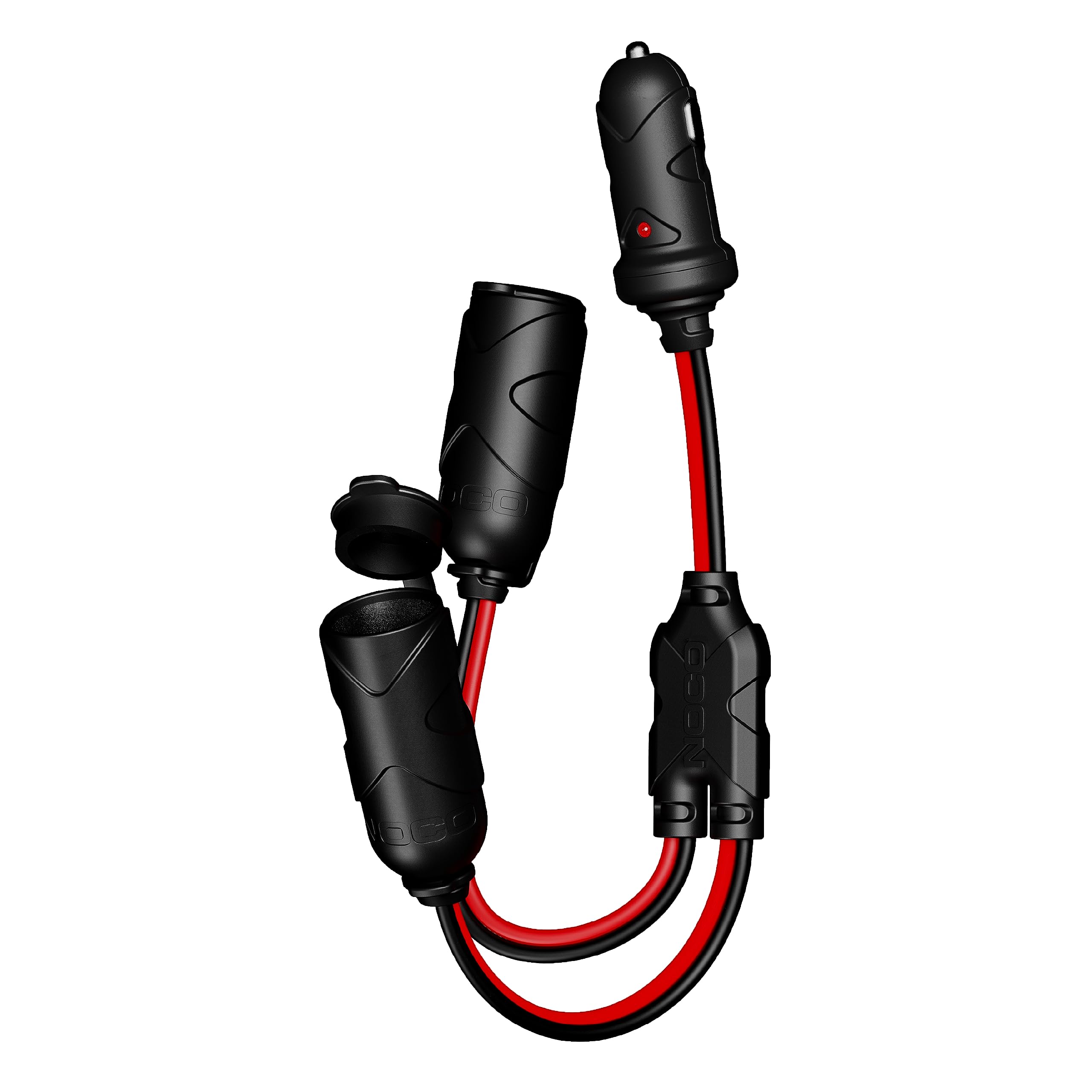 NOCO GC020 front view showing dual outlets and LED indicator benefit: instant power confirmation