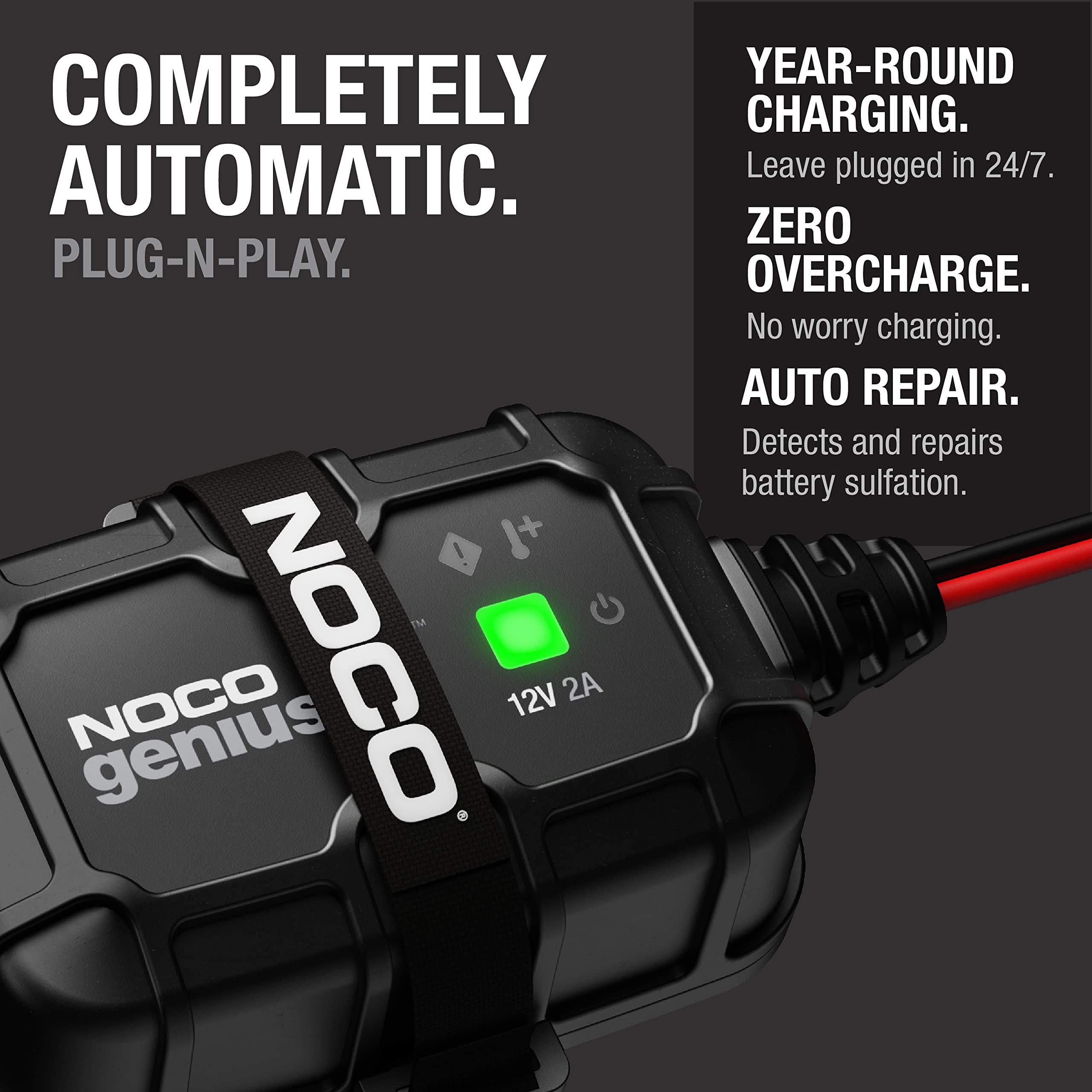 NOCO GENIUS2D next to ruler displaying compact size and space-saving benefit
