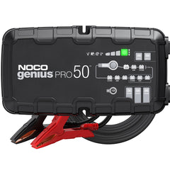NOCO GENIUSPRO50 front panel showing controls and LED indicators for professional use