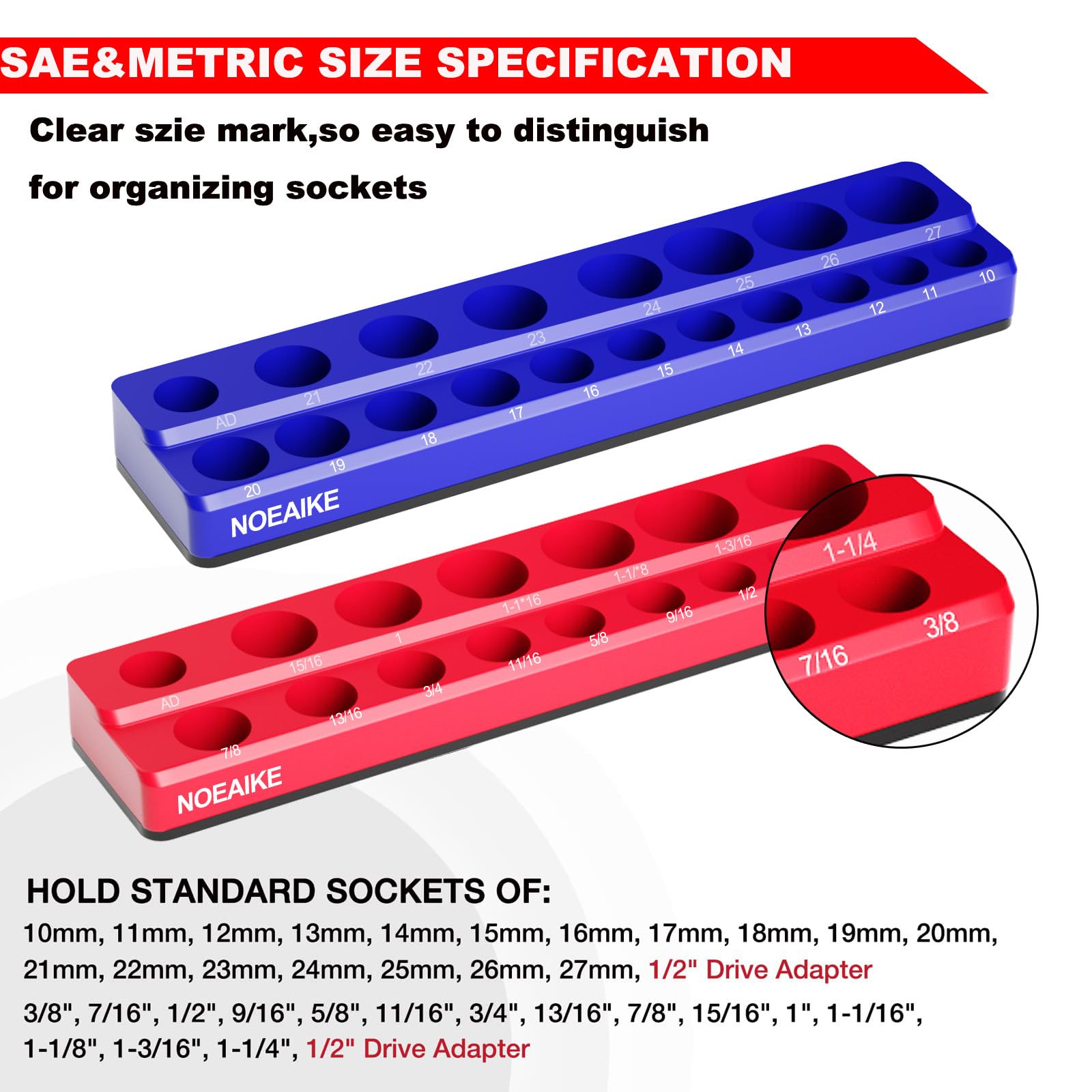 NOEAIKE close-up of printed size markings for quick SAE and Metric identification benefit