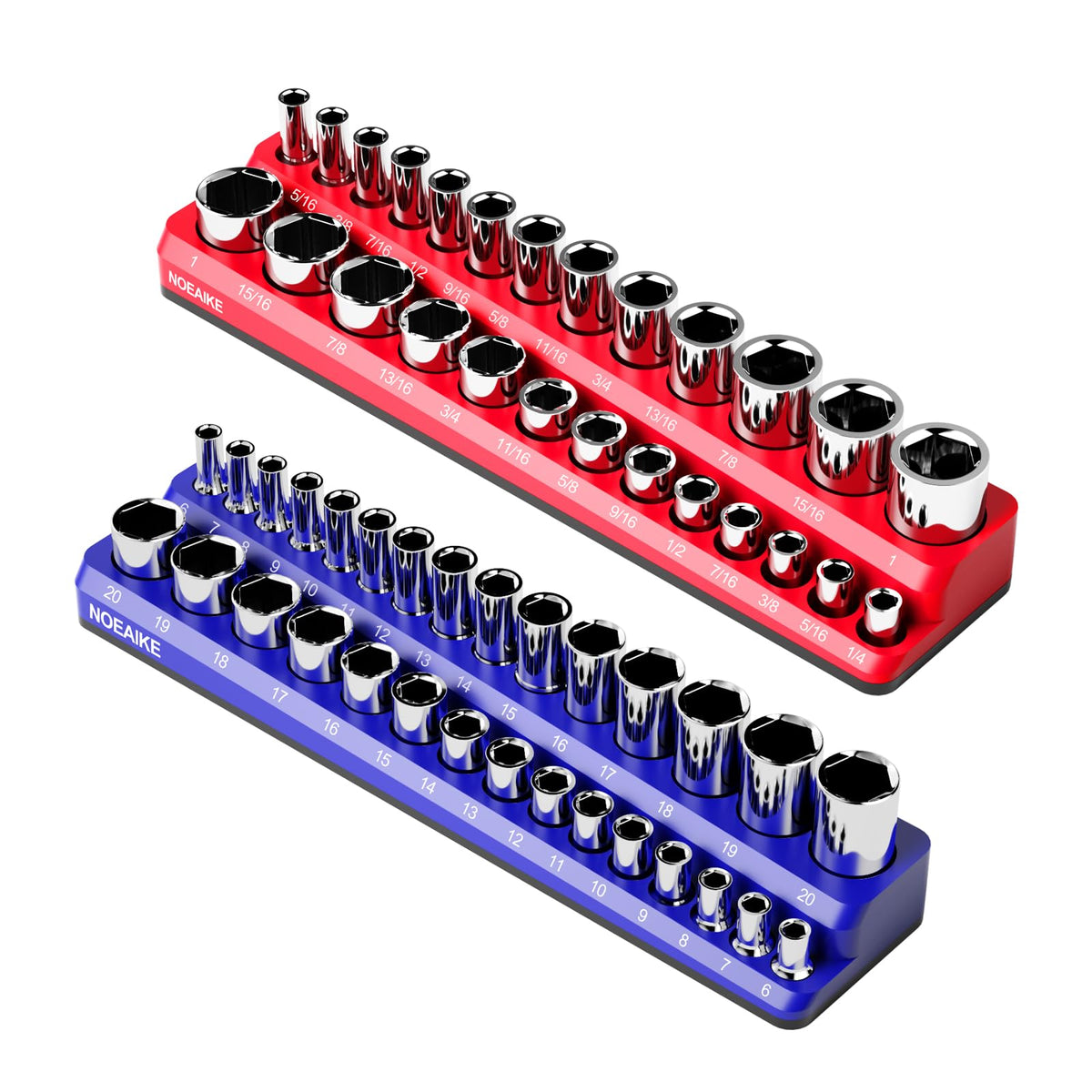 NOEAIKE front view of dual trays showing organized sockets and quick access