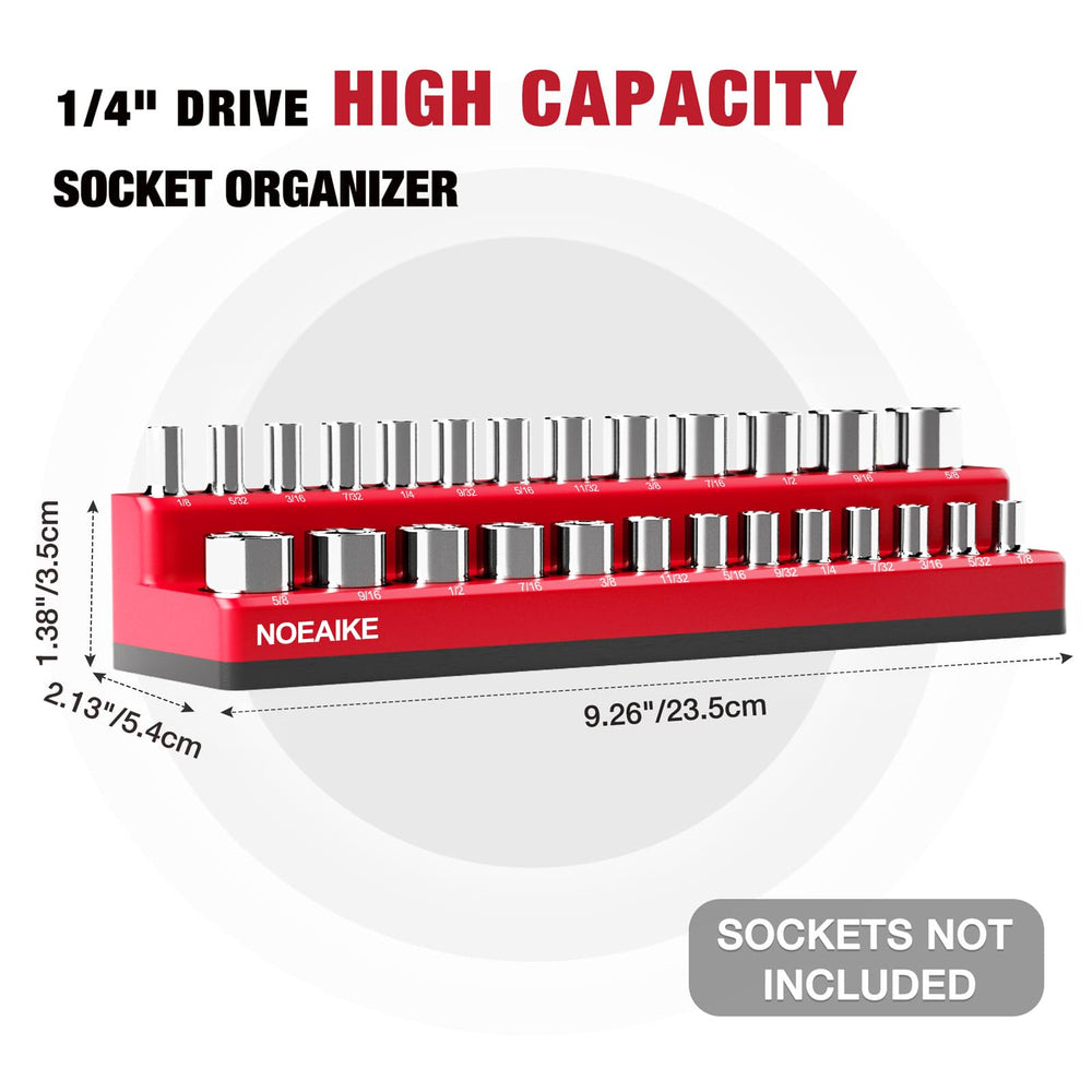 NOEAIKE holding standard and deep 1/4" sockets to show compatibility benefit