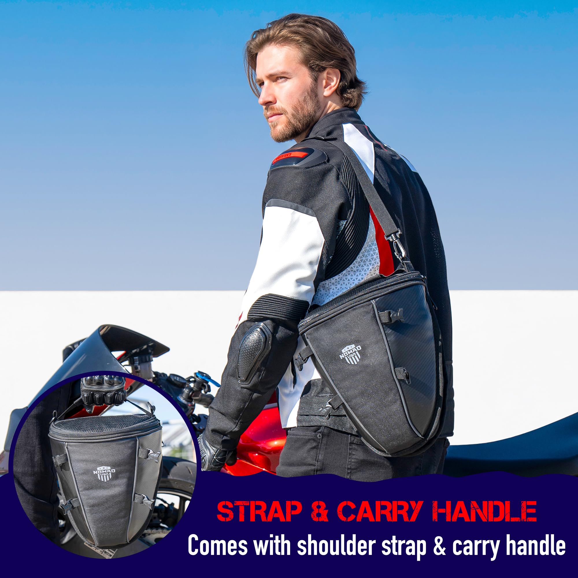 Nomad USA close-up of water-resistant material and semi-rigid shell for protection