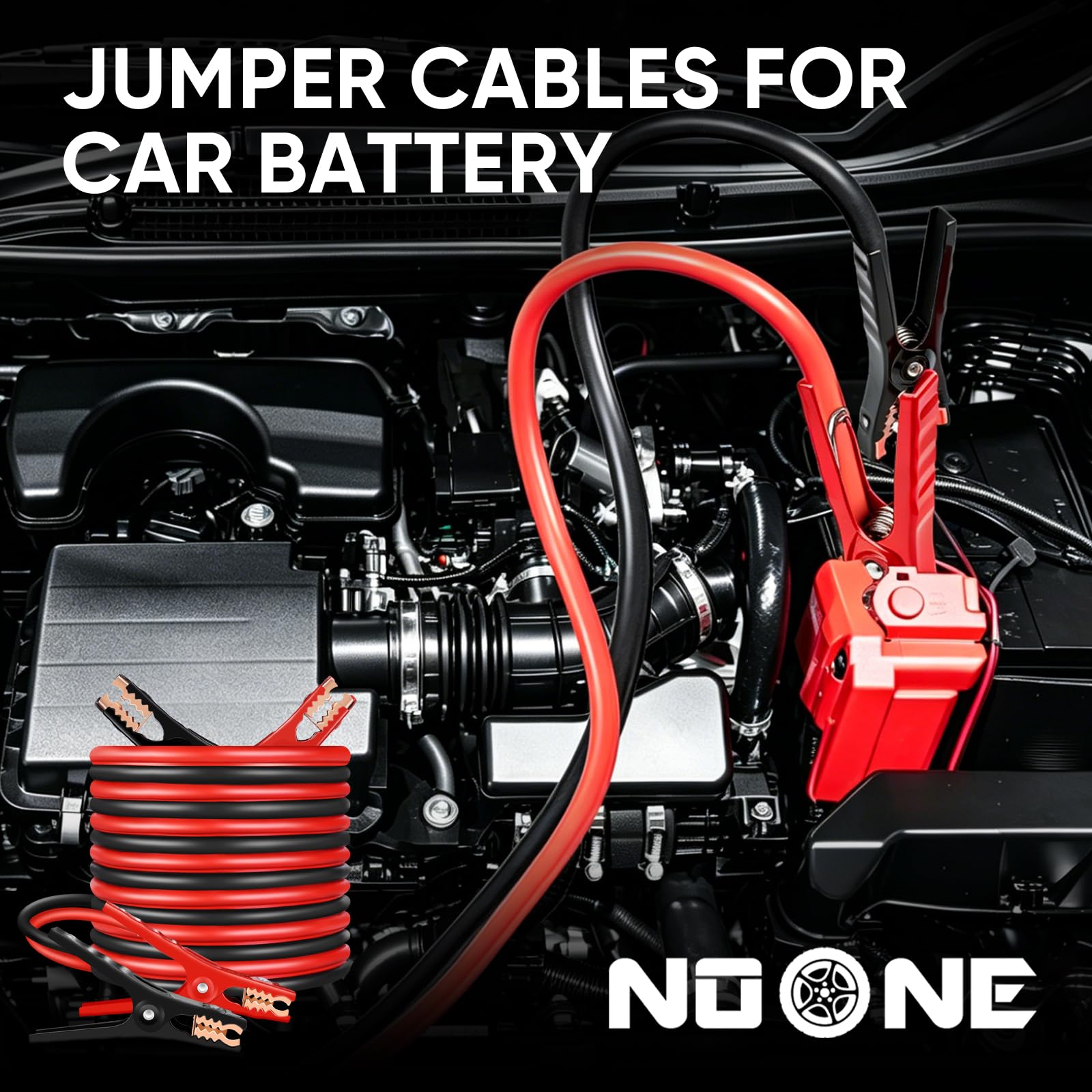 NOONE clamps attached to battery post demonstrating secure contact