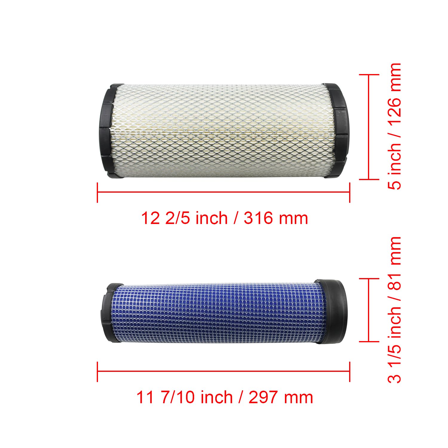 Notonmek filters beside ruler illustrating dimensions for confirming correct fit