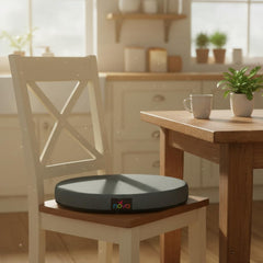 nova front view of swivel cushion showing sleek charcoal finish and profile benefit