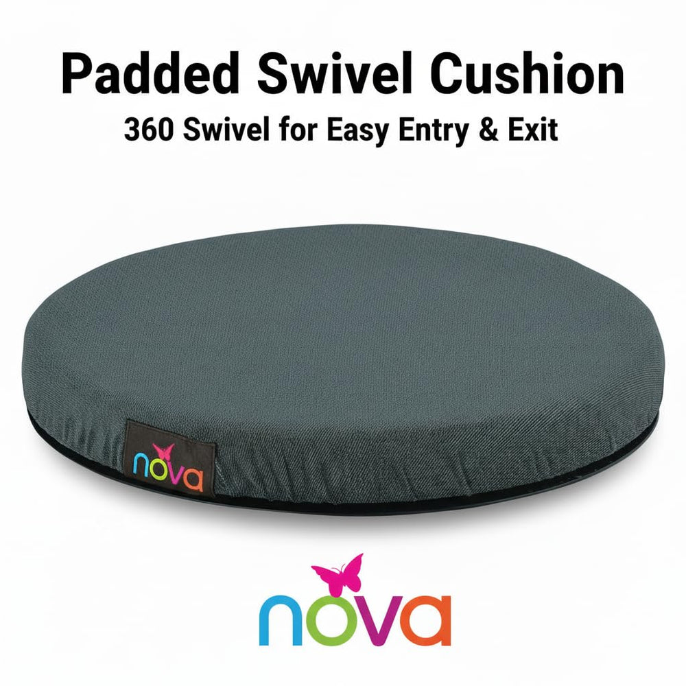 nova cushion next to ruler showing 15.25-inch diameter and 2-inch thickness clarity