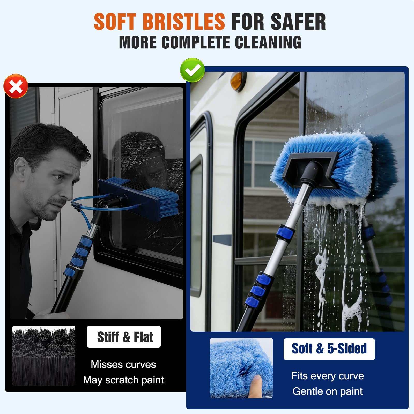 Novastry wheel and tire brushes cleaning alloy wheel crevices, removes brake dust effectively